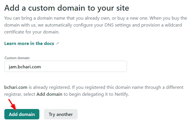 Add domainをクリック